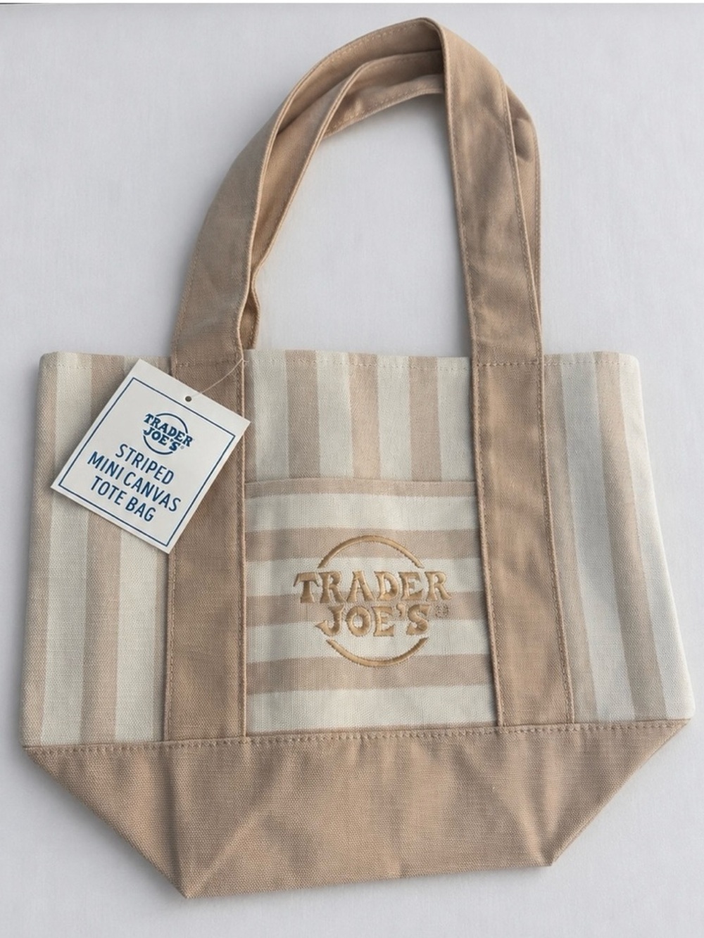 Trader Joe's Mini Pastel Stripe
Canvas Tote Bag Limited Edition
in tan